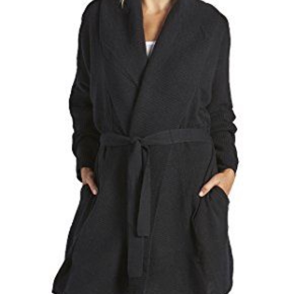 UGG Cheyenne 100% Cashmere Black Cardigan Robe NWT - Picture 4 of 8